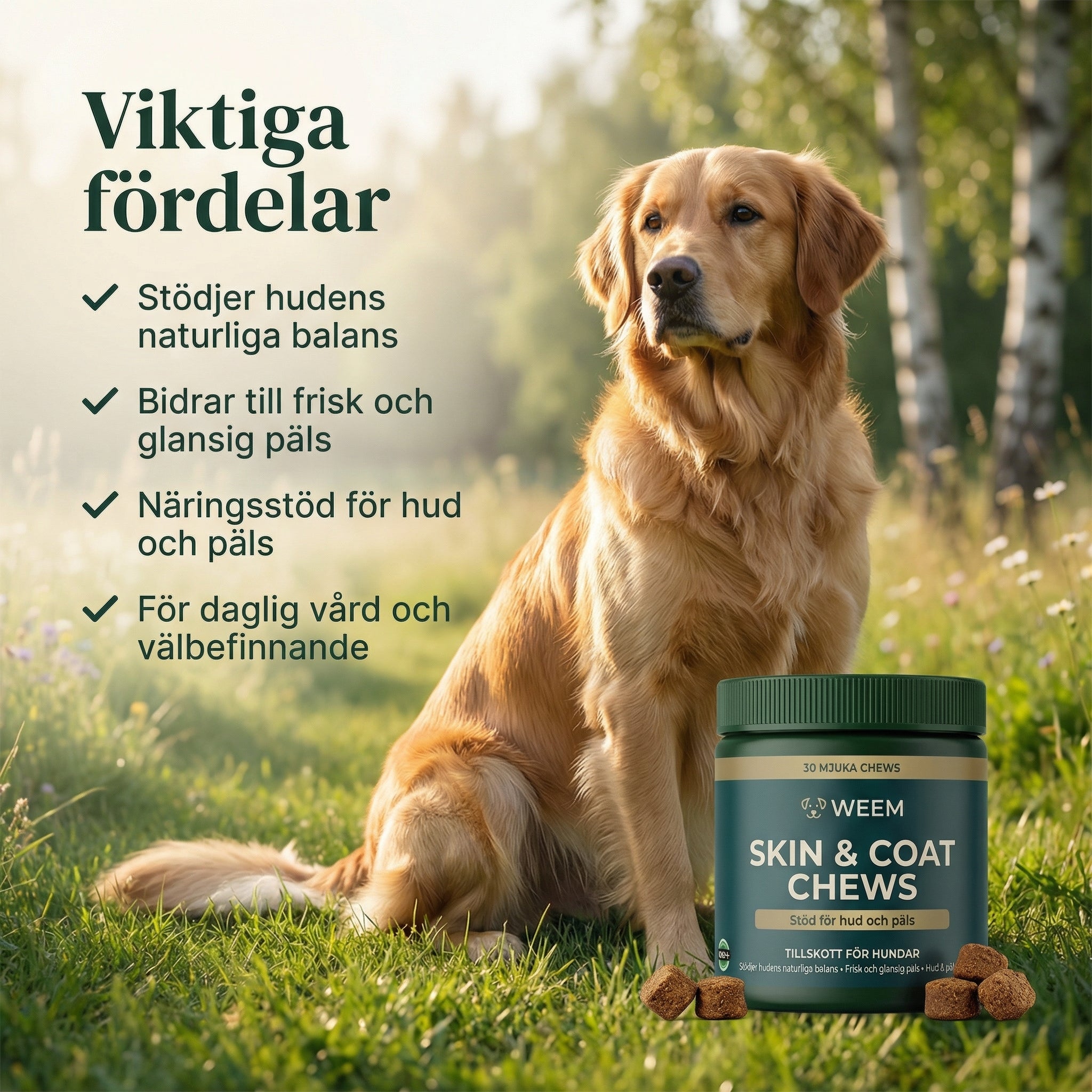WEEM Skin & Coat Chews — Stöd för hud och päls hos hundar