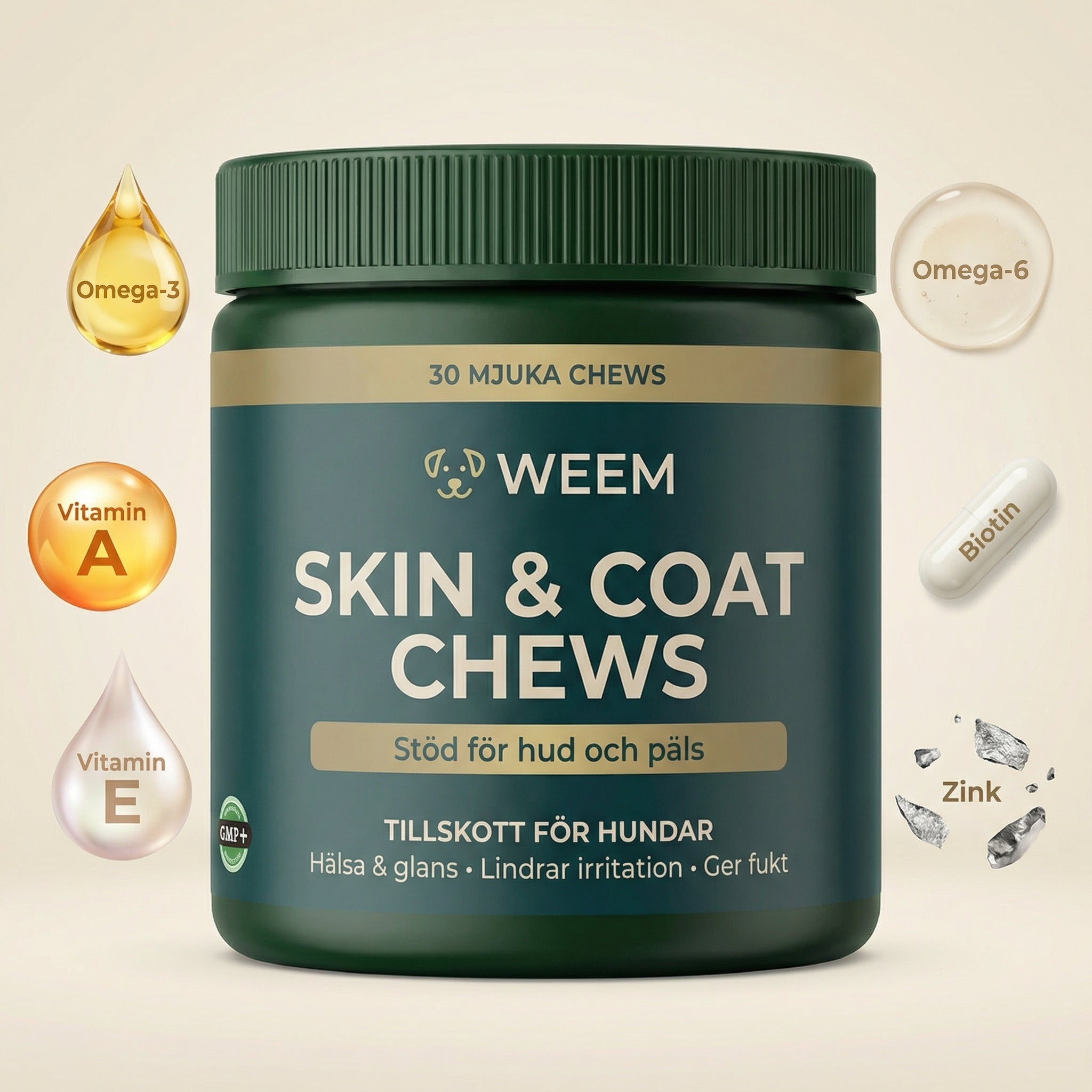 WEEM Skin & Coat Chews — Stöd för hud och päls hos hundar